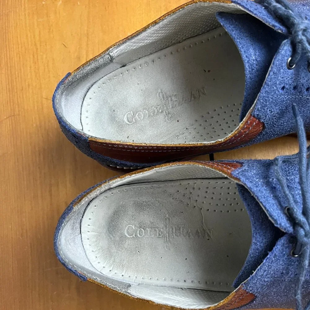 Cole Haan | Blue Suede Saddle Heel Oxfords